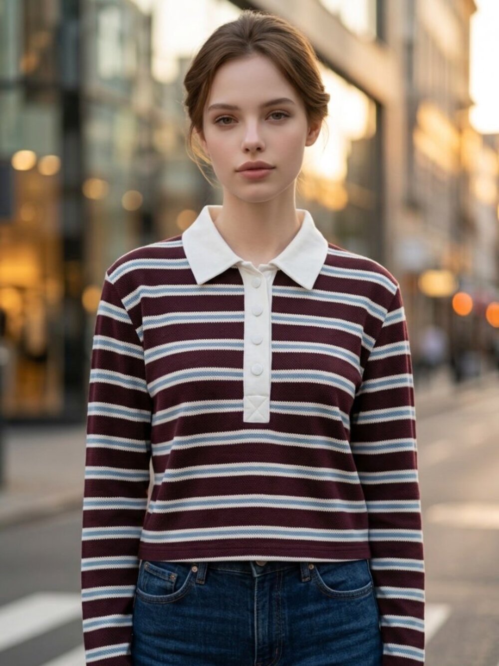 NWT House of Harlow 1960 Striped Rugby Cropped Polo Top S